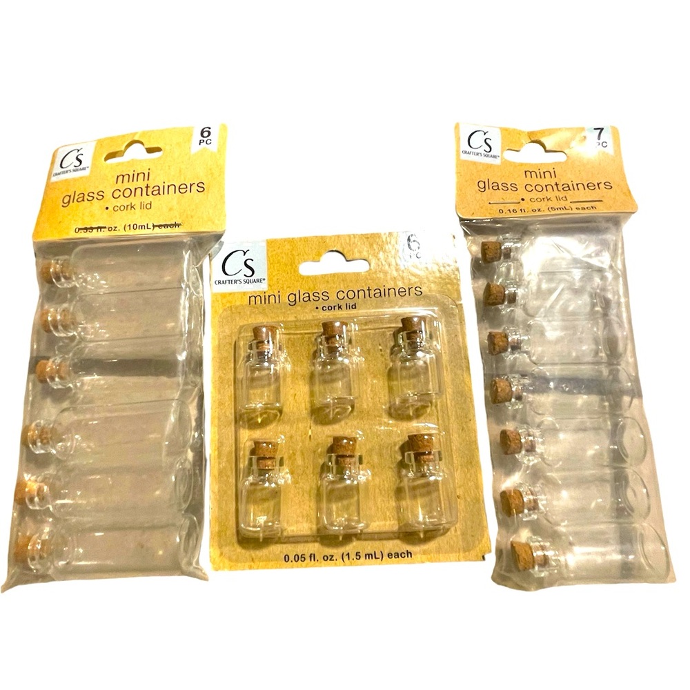 19~Pcs Mini Glass Containers With Cork Lid 6 1.5ml & 10ml & 7 Pcs~5ml 0.16Fl.oz